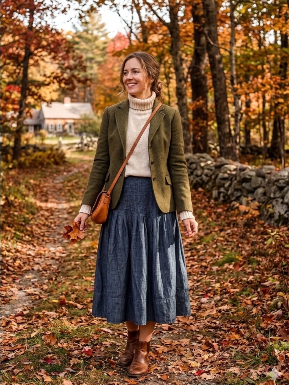 J. Jill Chambray Blue Tiered Midi Skirt